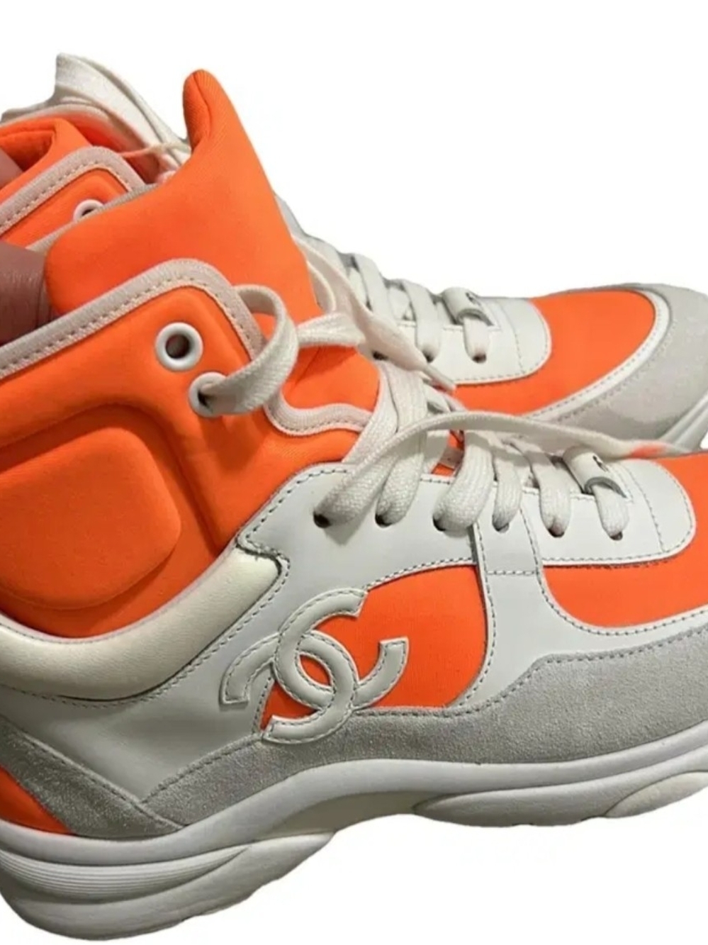 Chanel Orange & White High-Top Trainers - Picture 3 of 4